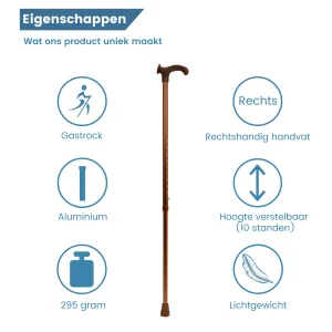 Ergonomischer Wanderstock, ergonomischer Relax-Griff, bronzefarben, für Rechtshänder – Eigenschaften