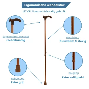 Ergonomischer Gehstock mit rechtsseitigem Griff – Eigenschaften
