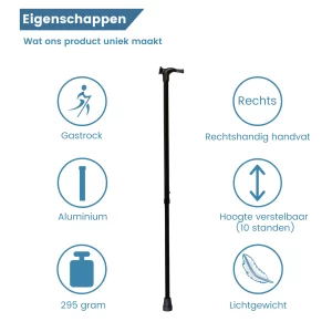 Ergonomischer Gehstock mit Relax-Griff in Schwarz – Eigenschaften