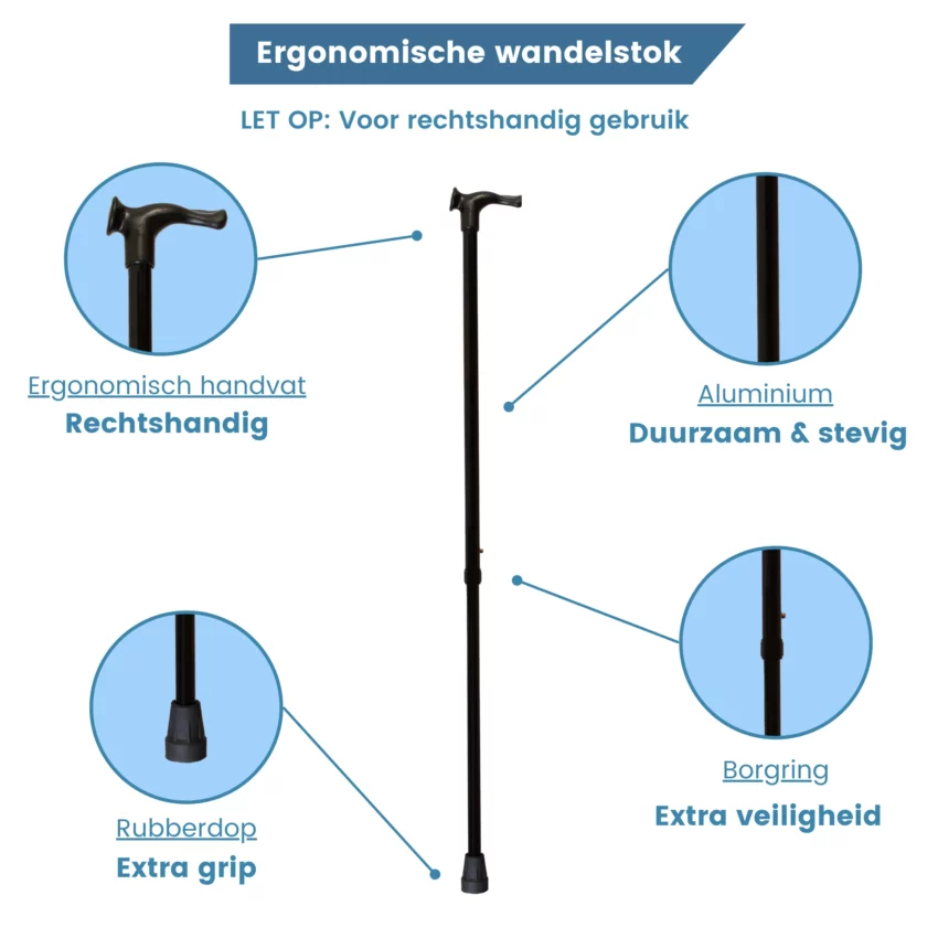 Ergonomischer Wanderstock, Relax-Griff, schwarz, für Rechtshänder, USP