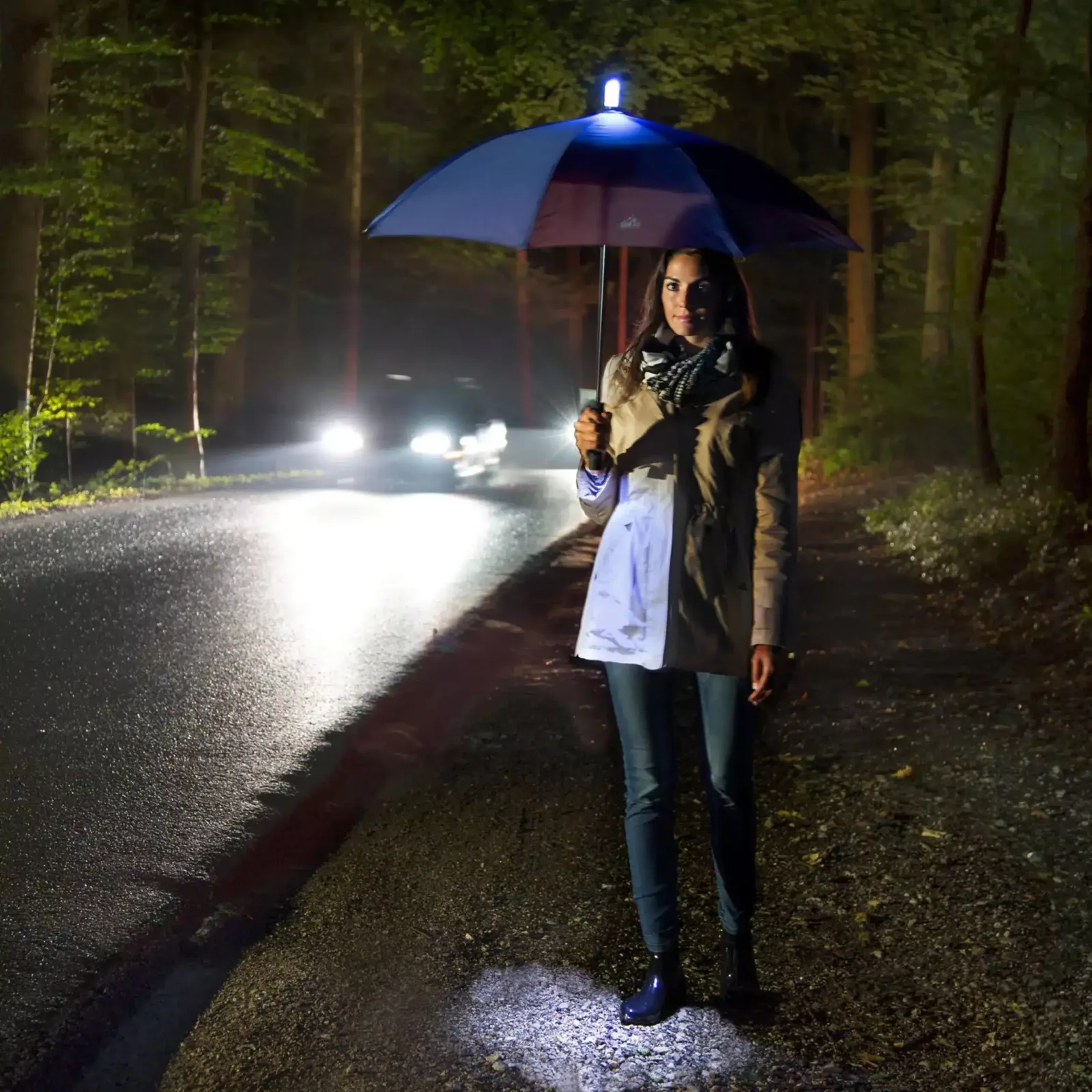 Wanderstock schwarz mit LED-Beleuchtung