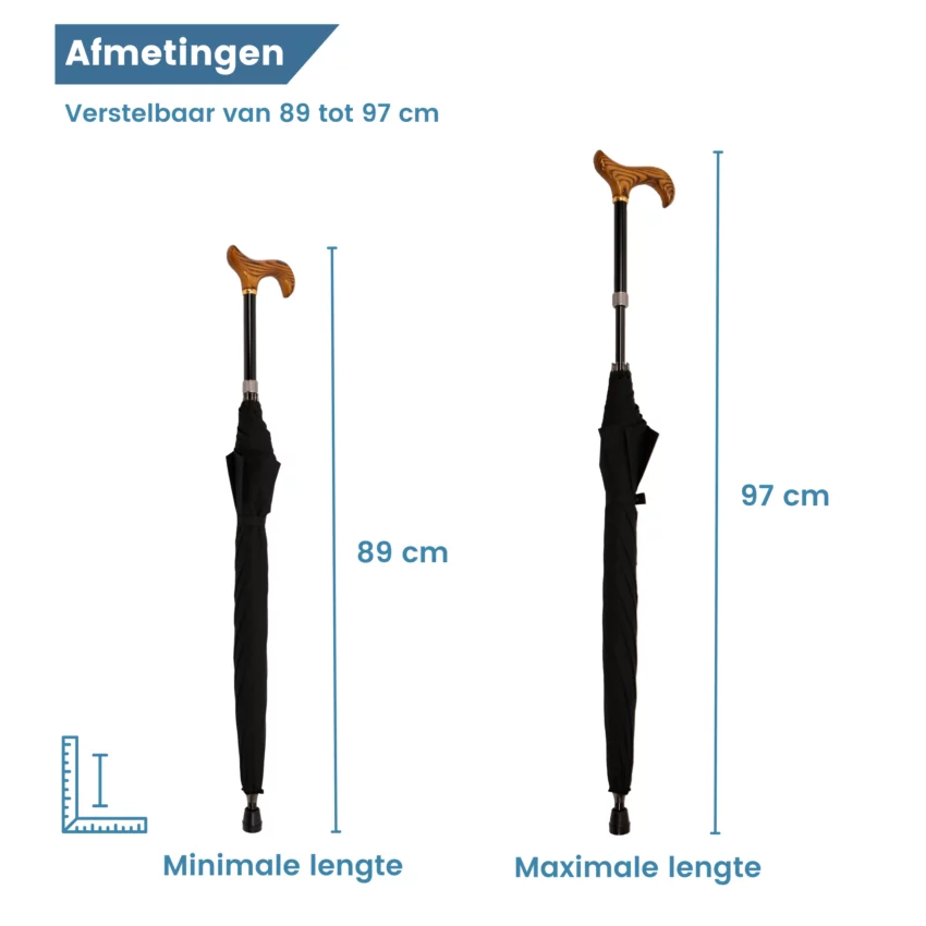 Maße des Höhenverstellbaren Gehstocks mit Regenschirm