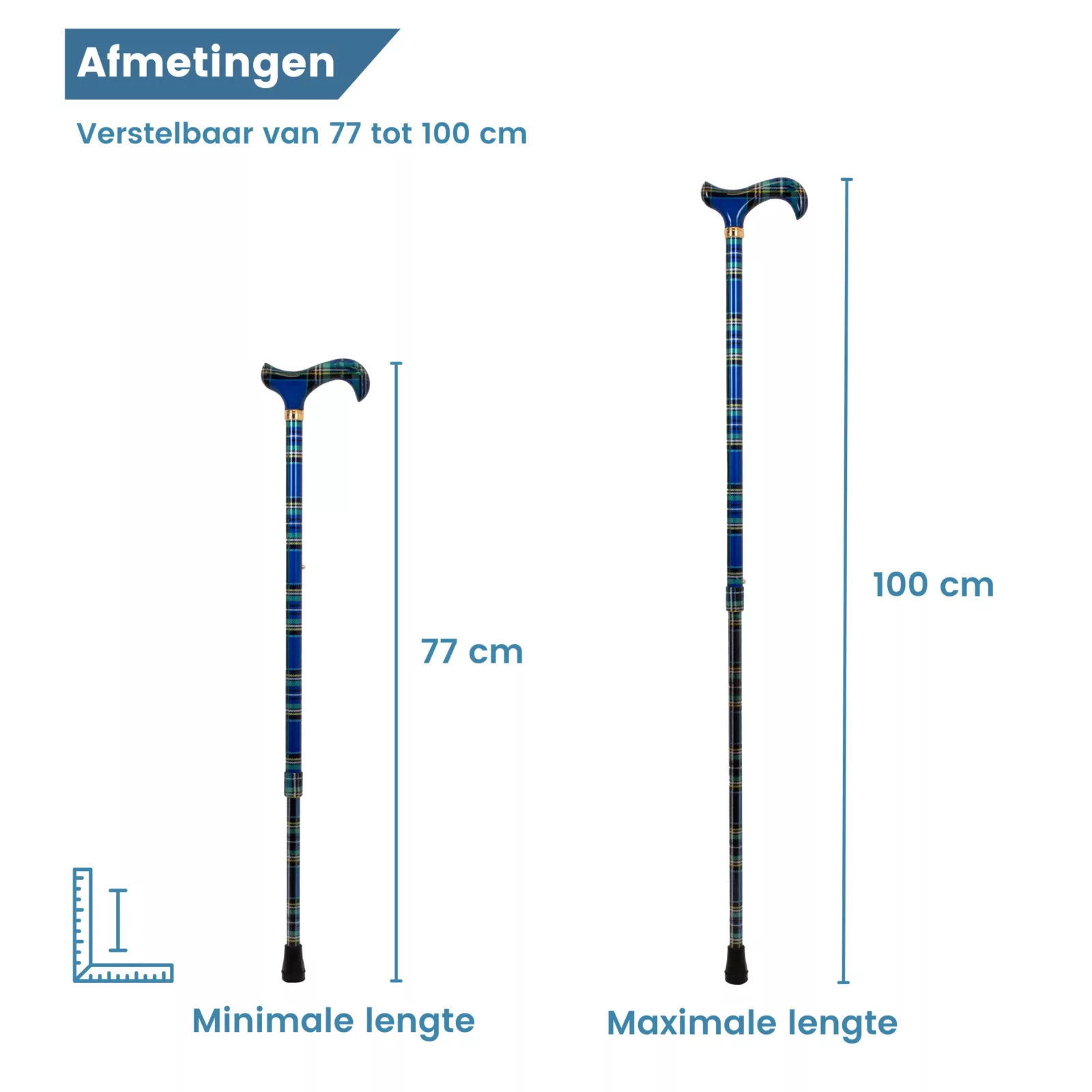 Ausziehbarer Gehstock, Tartan-Blau
