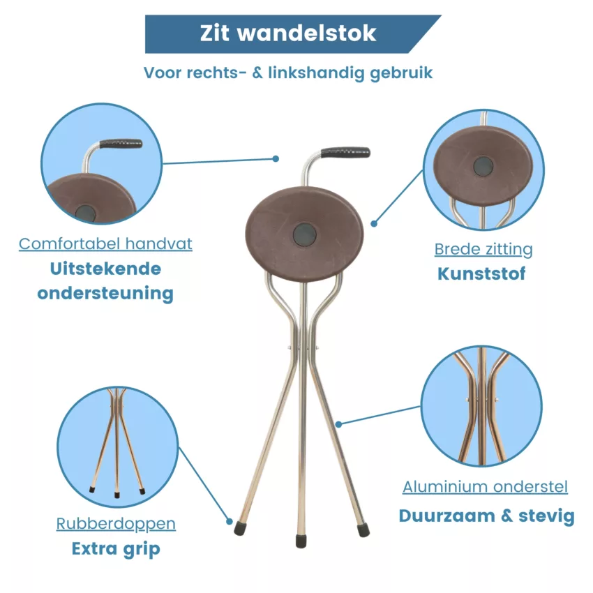 Wanderstock mit Sitz und Dreibein Gehstock