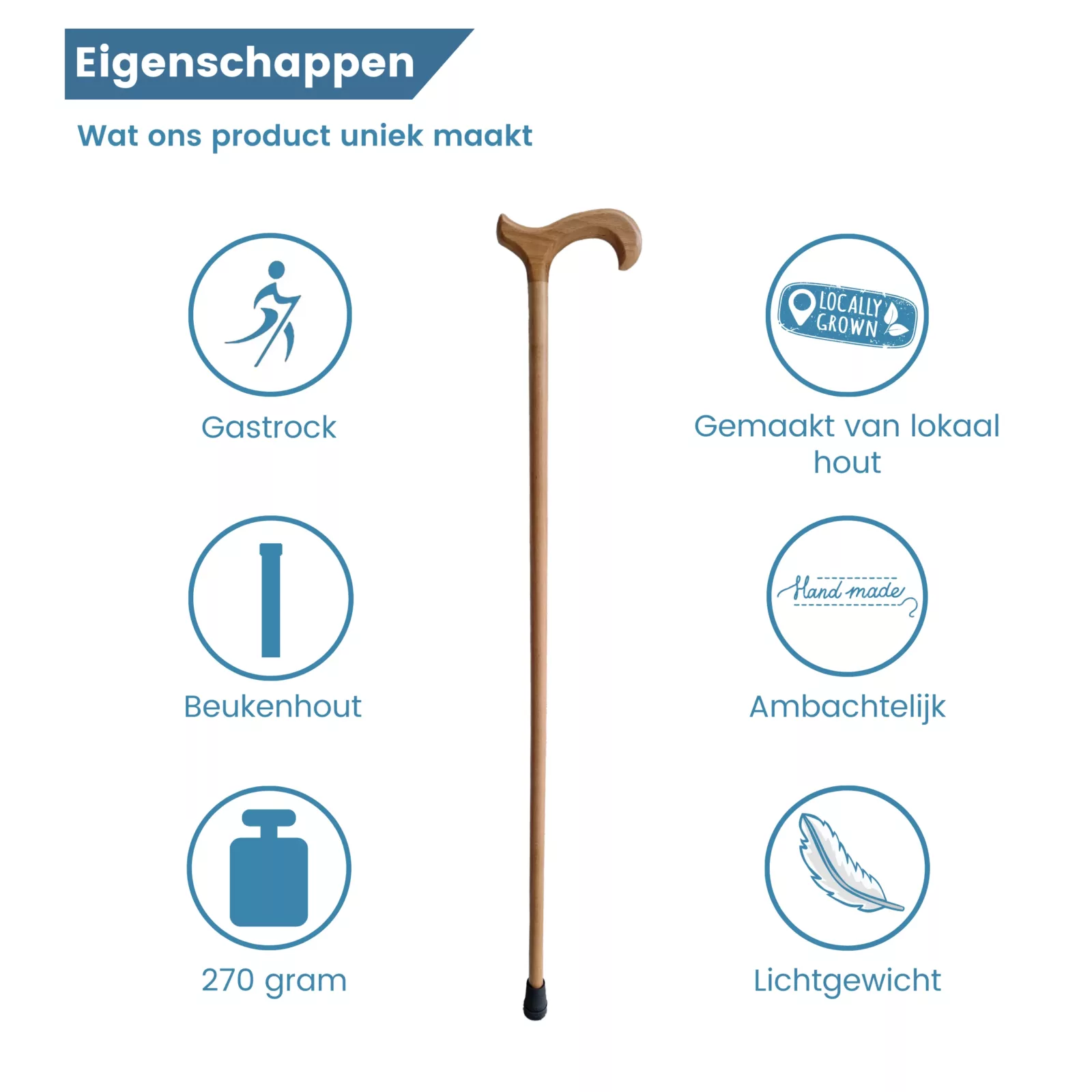 Buchenholz-Gehstock, hellbraun – Eigenschaften