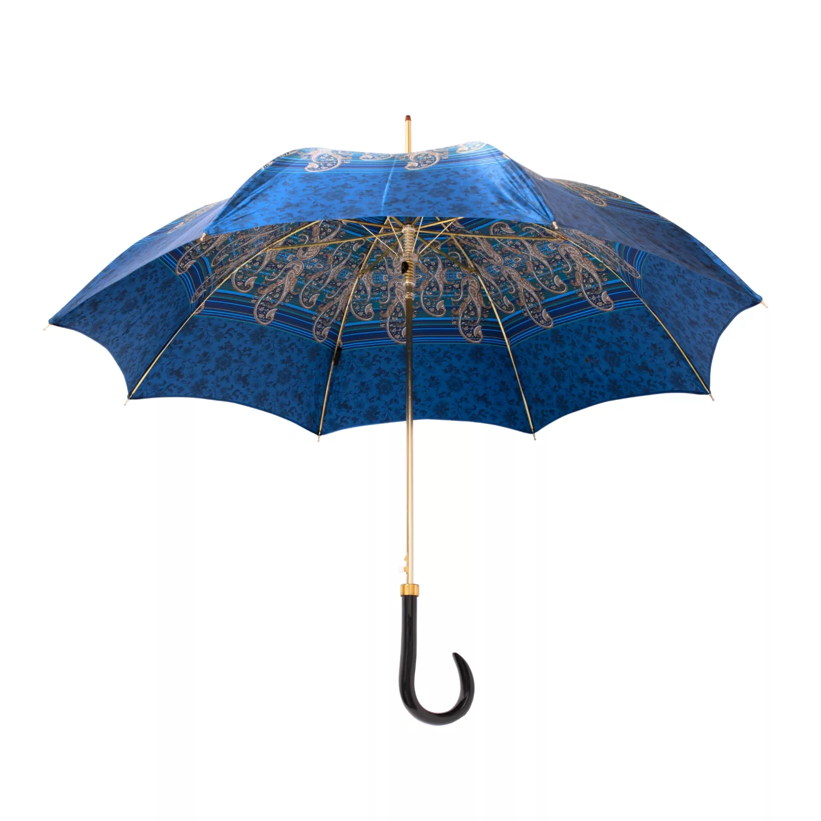 Aufgeklappter Regenschirm aus italienischem Satinstoff, blau
