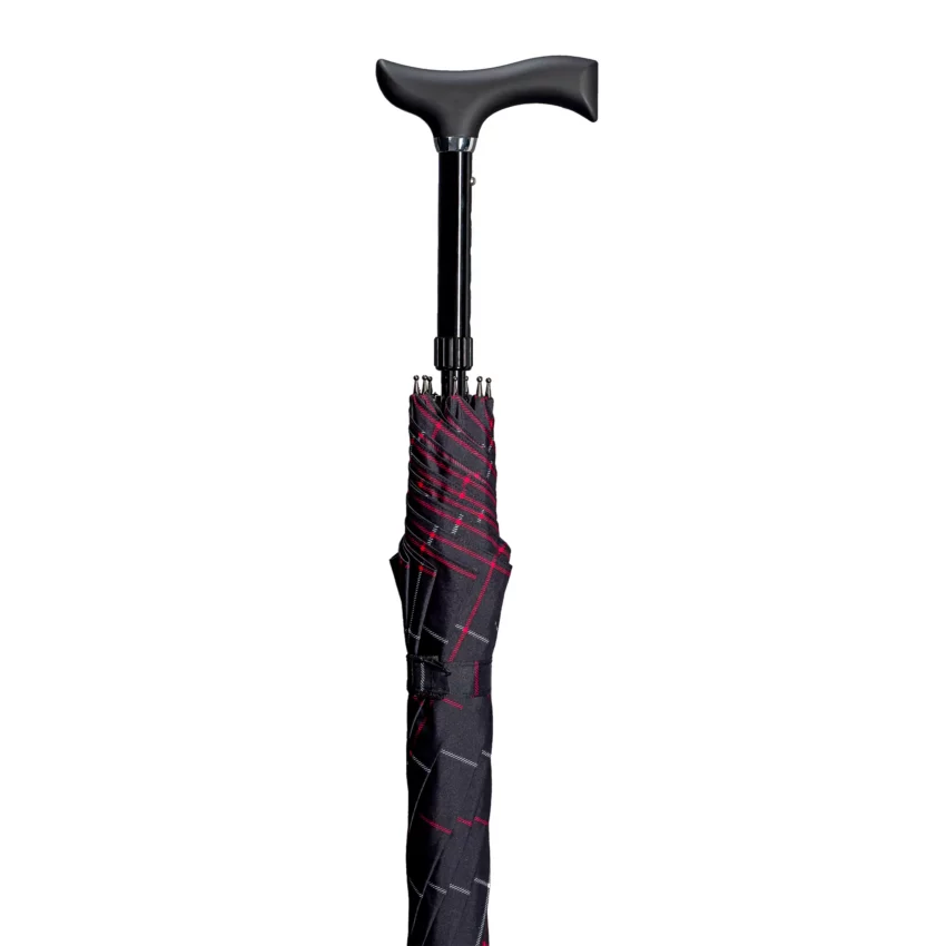 Schirmstock „Stepbrella“ schwarz mit Karomuster