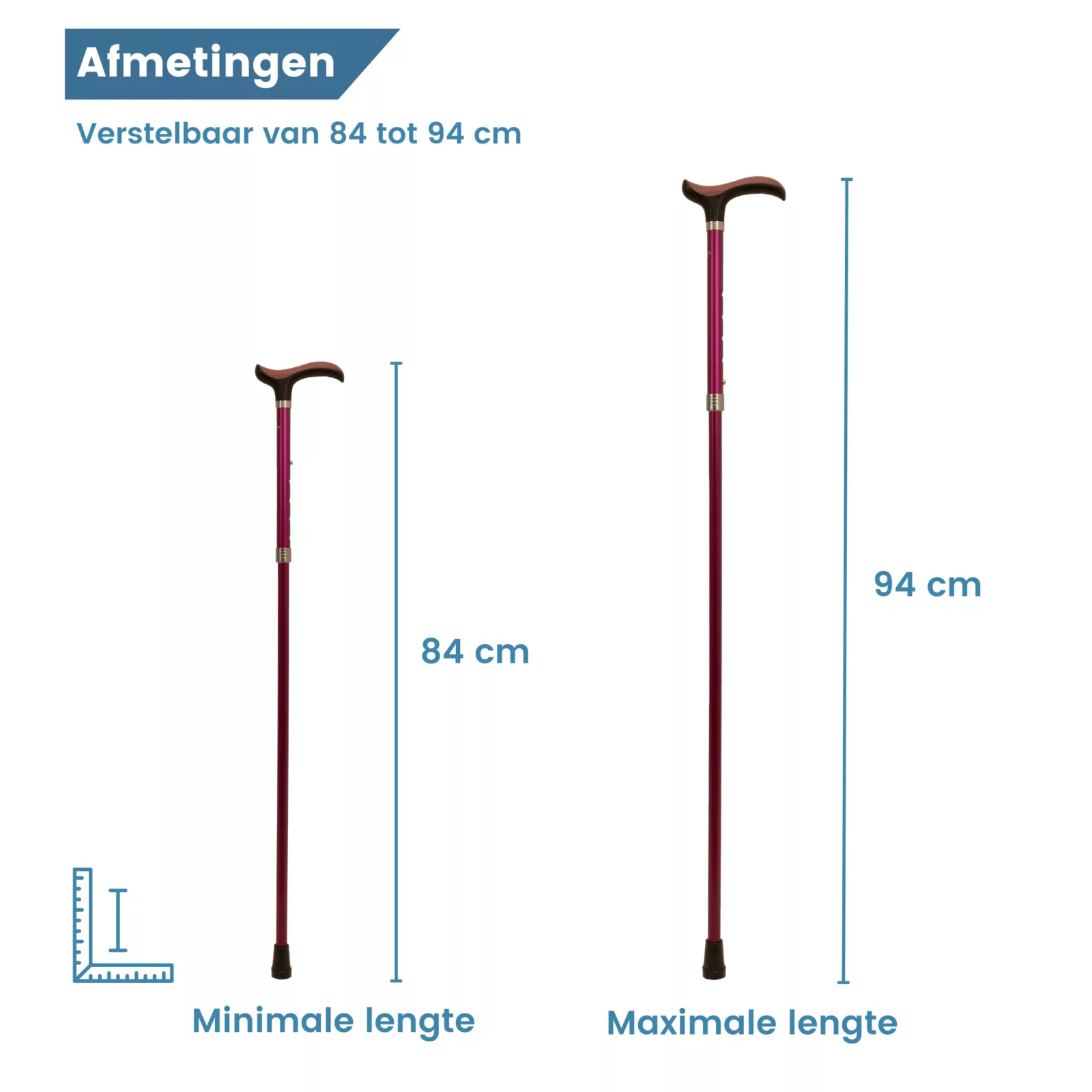 Maße des ausziehbaren Gehstocks