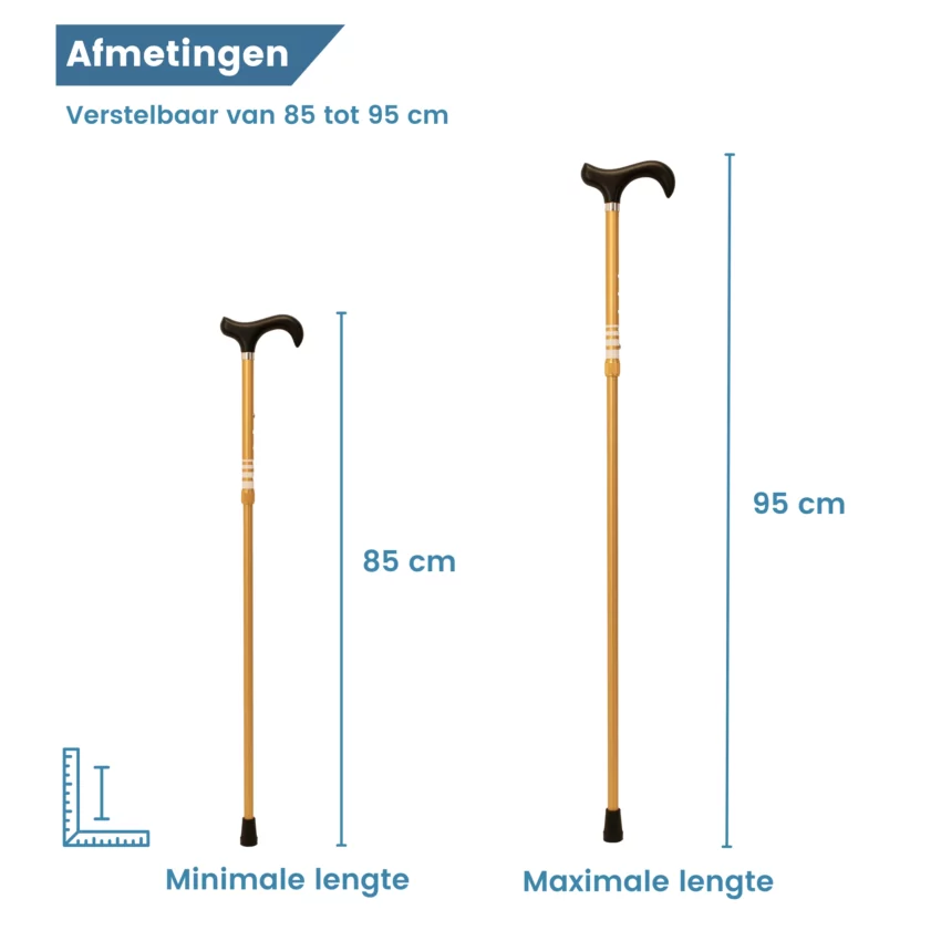 Maße des ausziehbaren Gehstocks „Ringel“ in Gold-Champagner