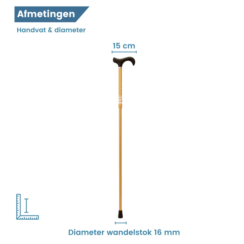 Maße des Griffs und Durchmesser des verstellbaren goldenen Wanderstocks