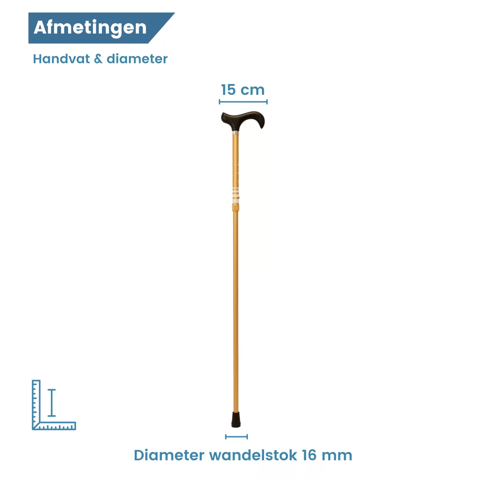 Maße des Griffs und Durchmesser des verstellbaren goldenen Wanderstocks