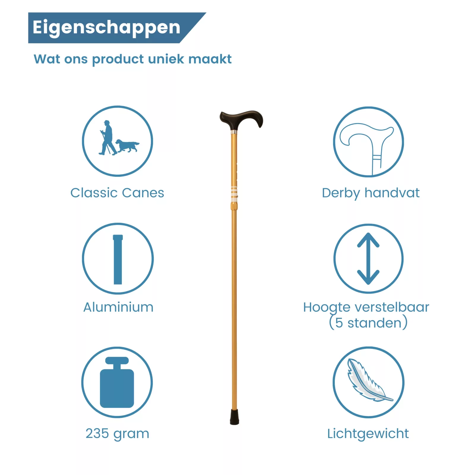 Eigenschaften des ausziehbaren Gehstocks „Ringel Gold“