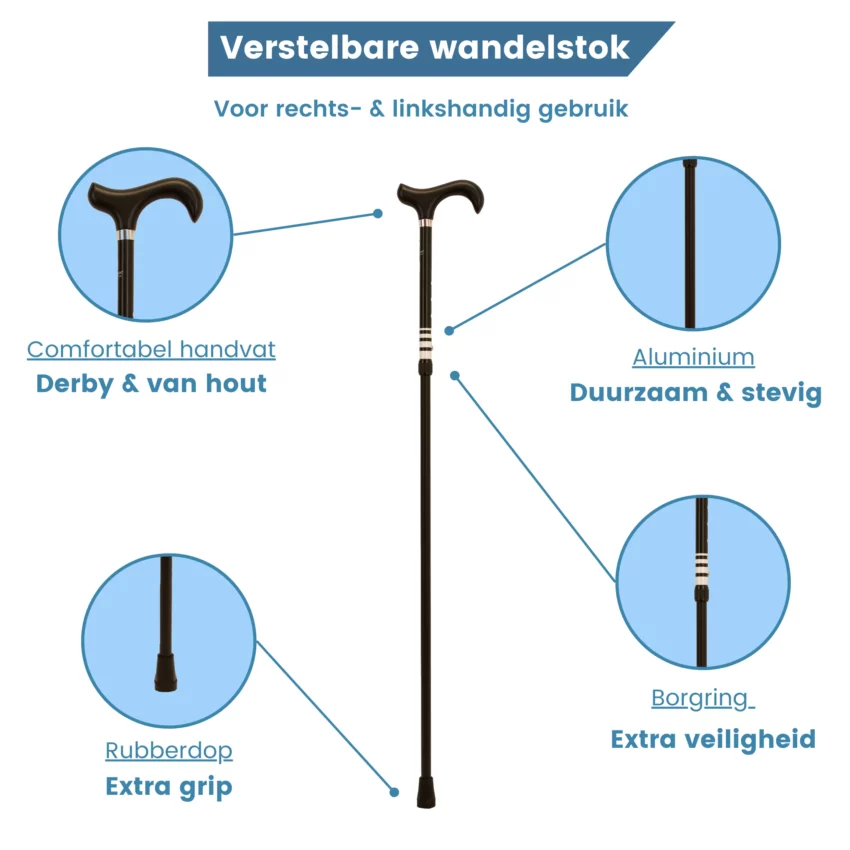 Höhenverstellbarer Wanderstock schwarz gestreift usp