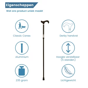 Gastrock ausziehbarer Wanderstock Ringel schwarz Eigenschaften