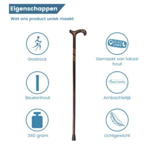 Gehstock aus Buchenholz, spiralförmig, Schatten, Eigenschaften