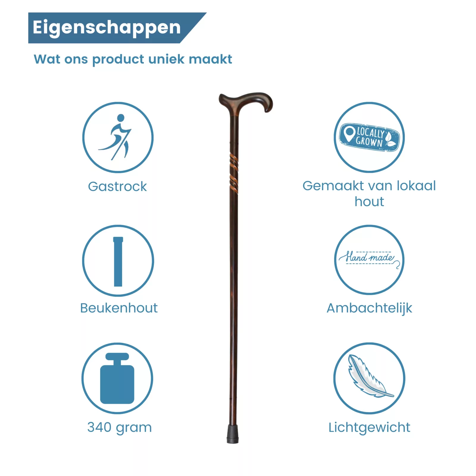 Gehstock aus Buchenholz, spiralförmig, Schatten, Eigenschaften