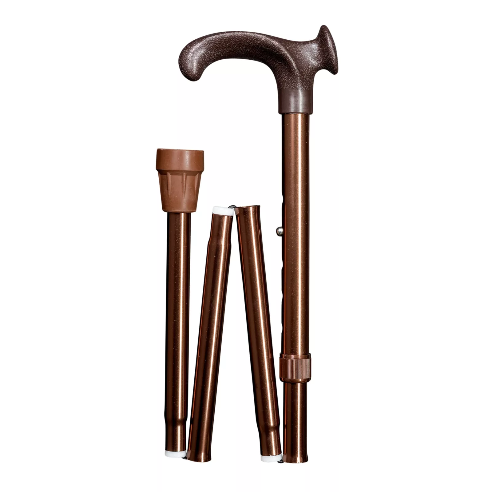 Ergonomischer, faltbarer Gehstock in Bronze mit Relax-Griff (links)