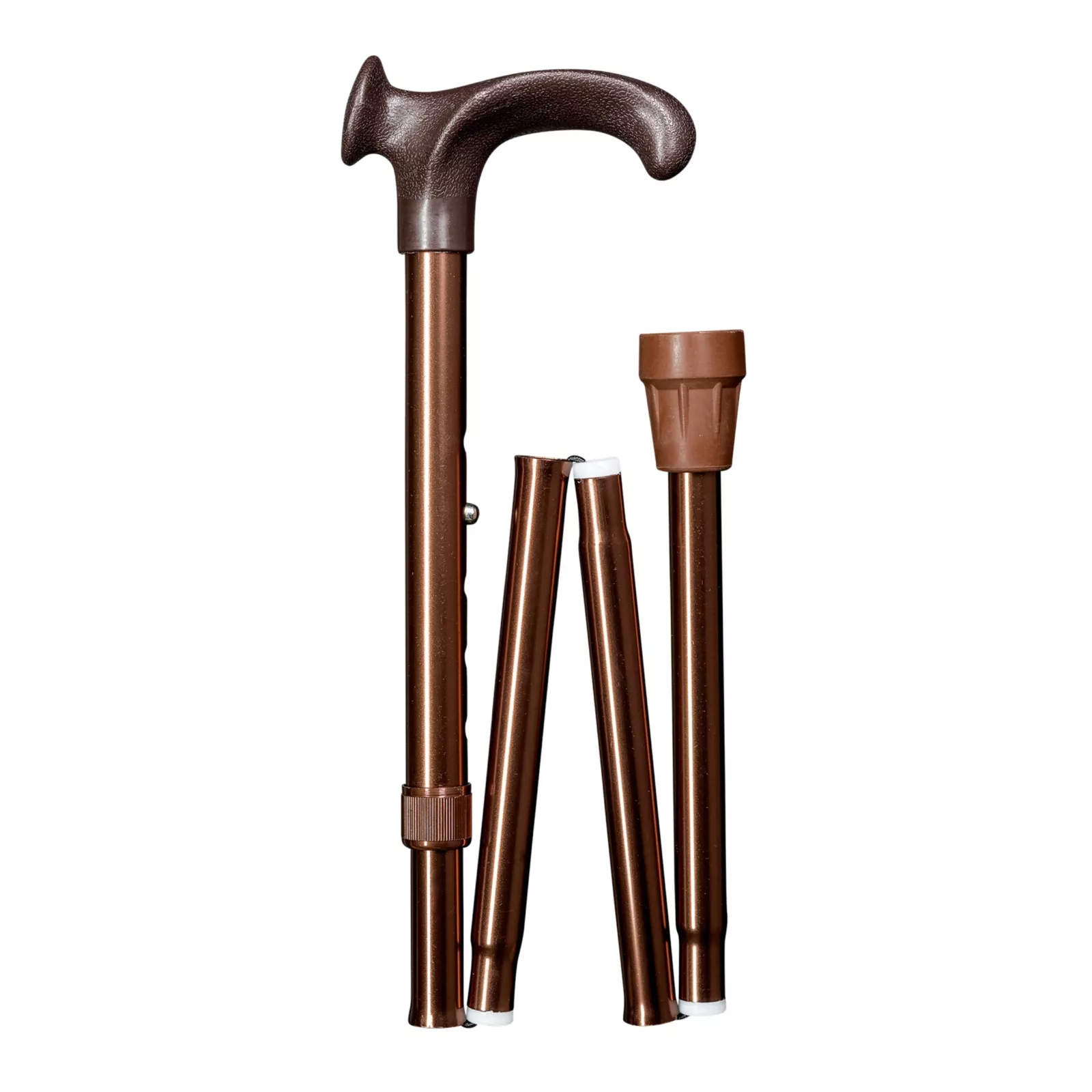 Ergonomischer, faltbarer Gehstock in Bronze mit Relax-Griff (rechts)