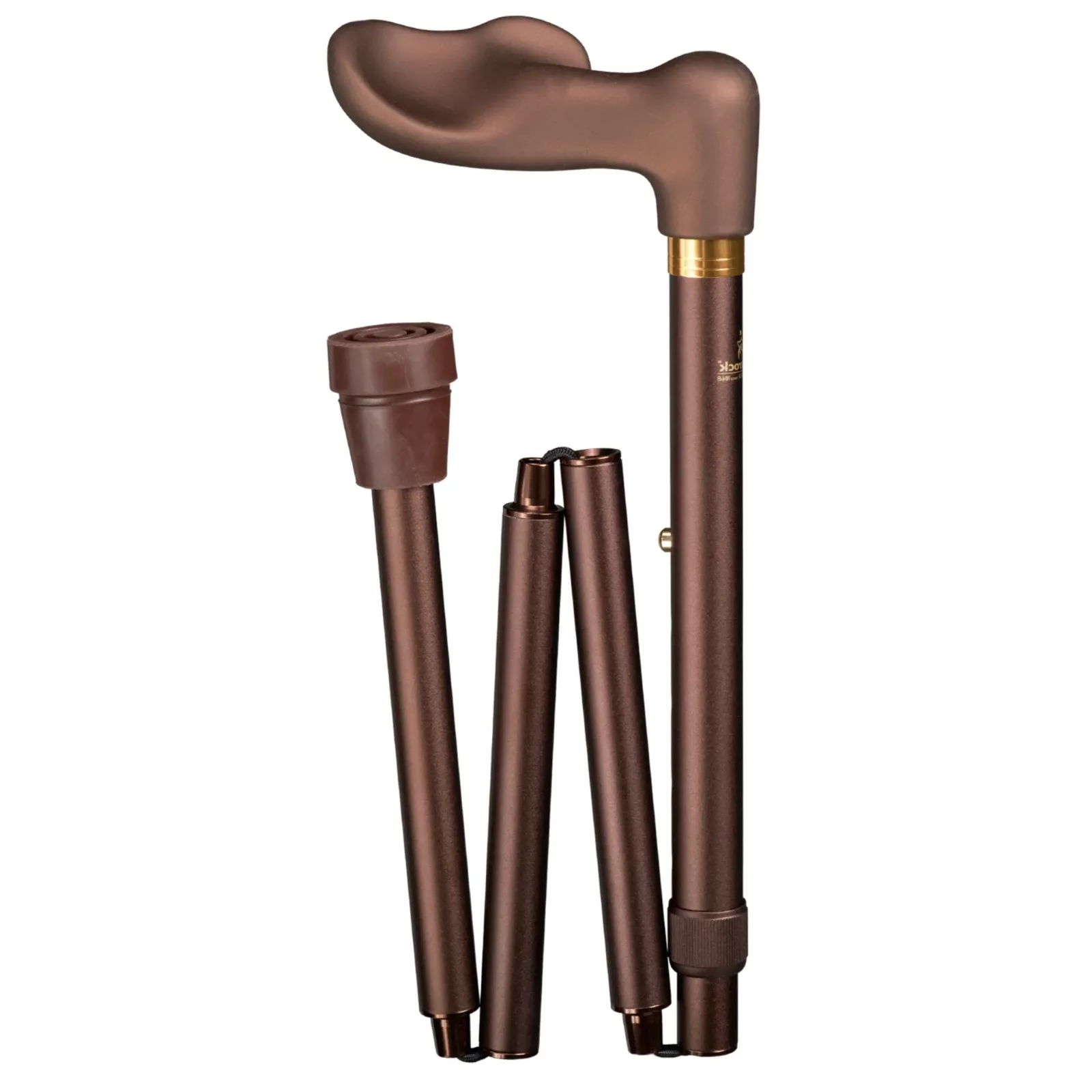 Ergonomischer, faltbarer Gehstock in Bronze mit Soft-Touch-Griff für die linke Hand