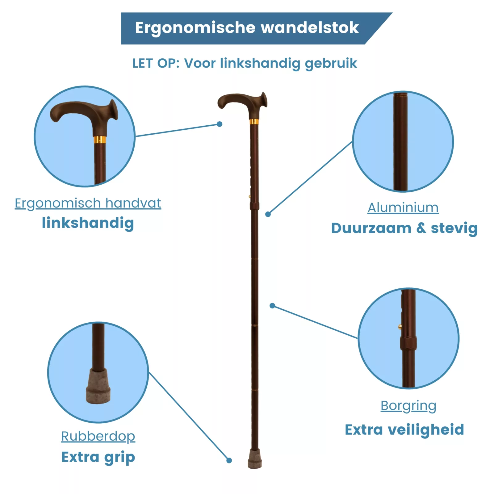 USPs des anatomisch faltbaren Gehstocks für Linkshänder