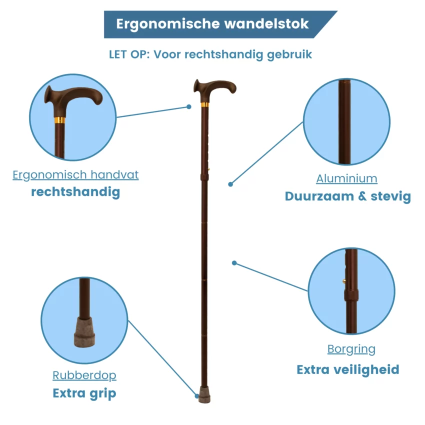 Ergonomischer Gehstock, faltbar, Relax-Griff, für Rechtshänder, USP