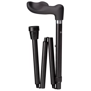 Ergonomischer, faltbarer Gehstock, schwarz, Soft-Touch, links