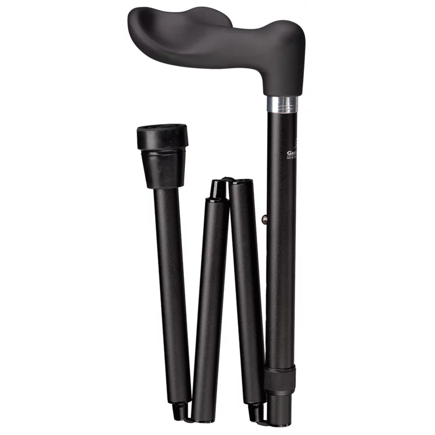 Ergonomischer, faltbarer Gehstock, schwarz, Soft-Touch, links