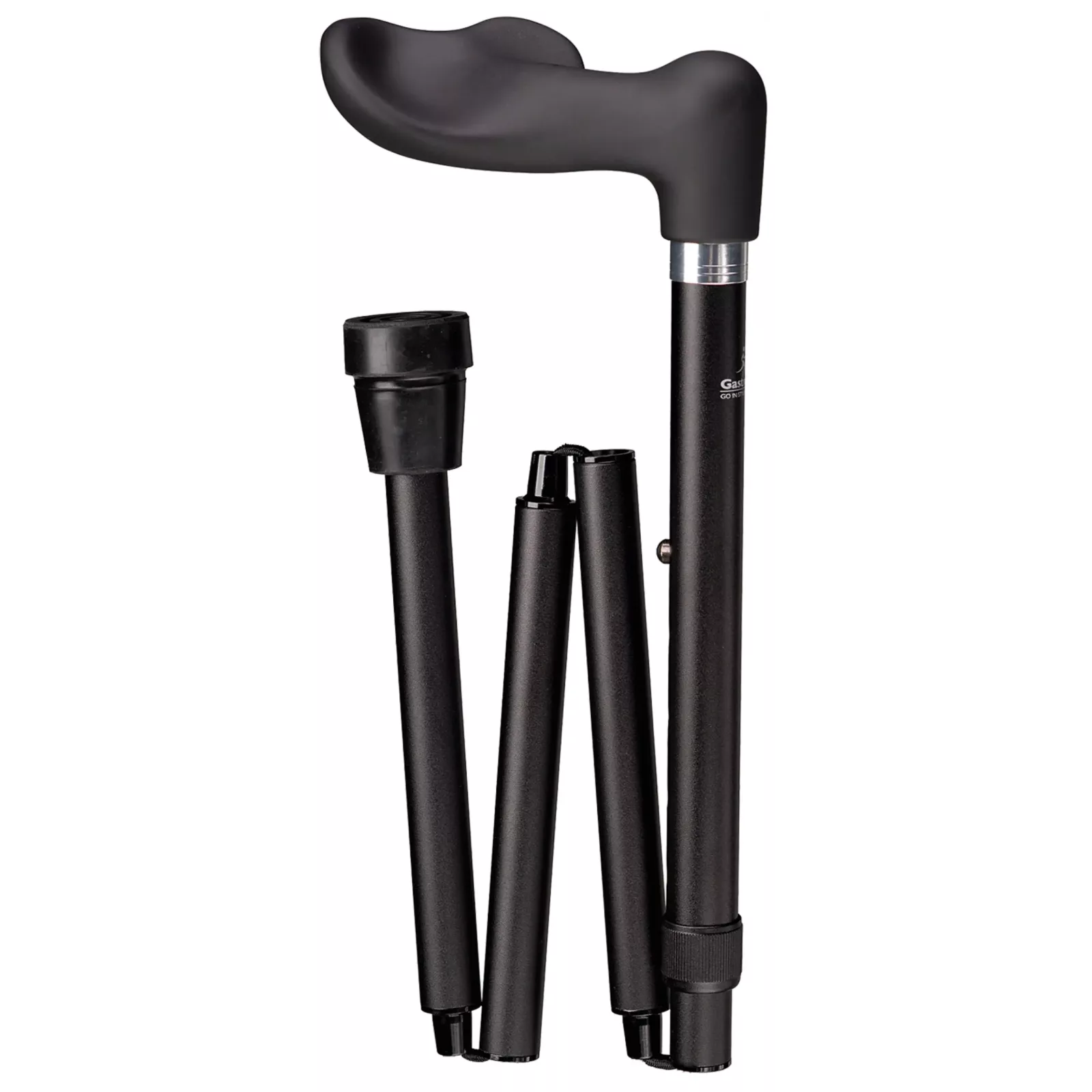 Ergonomischer, faltbarer Gehstock, schwarz, Soft-Touch, links