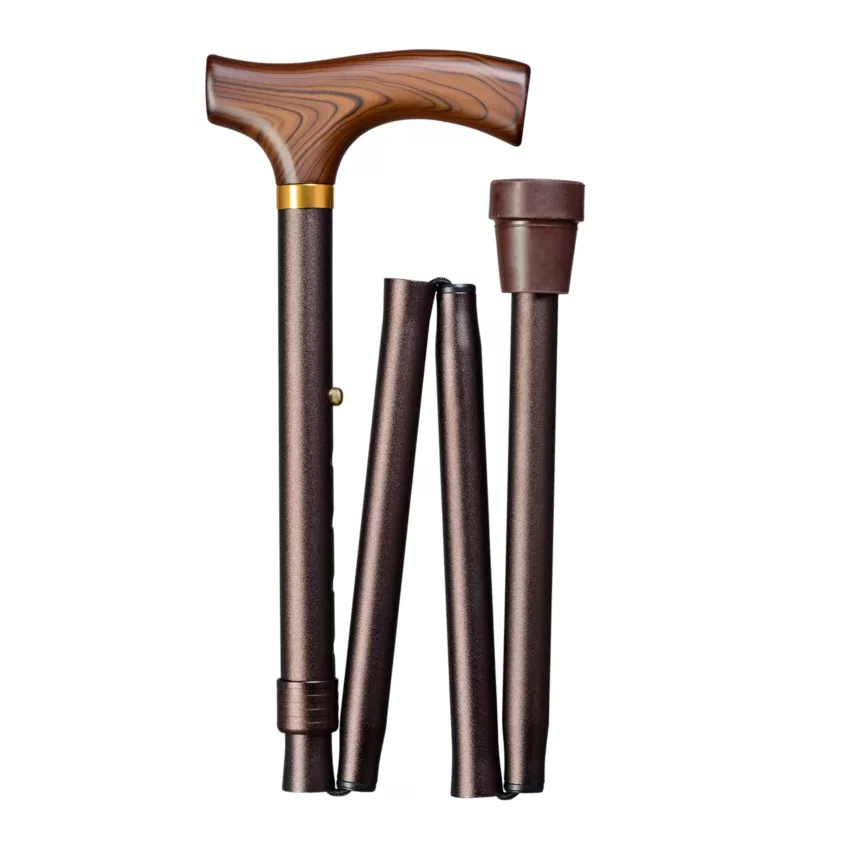 Faltbarer Gehstock in Bronze mit Fritz-Griff