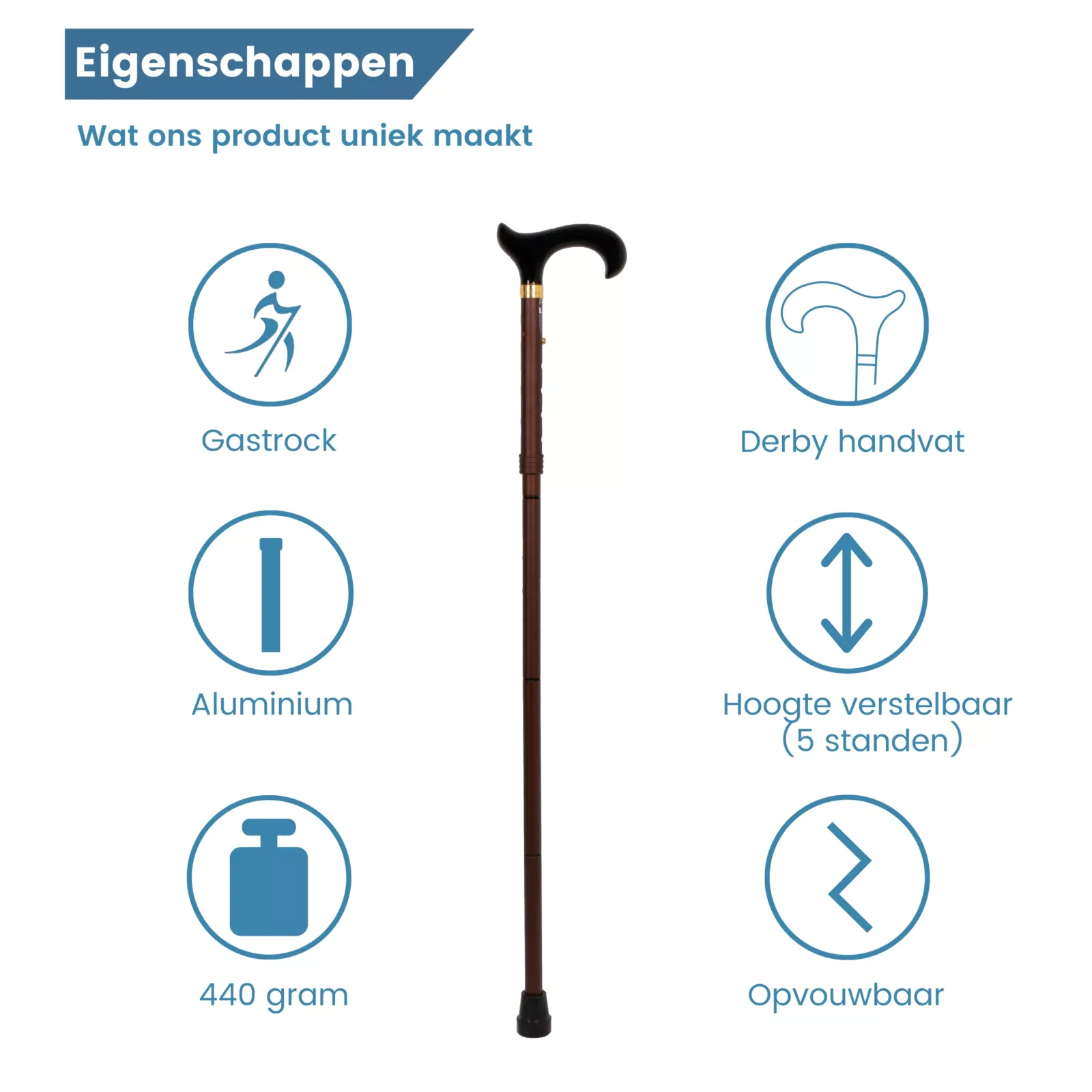 Faltbarer Gehstock in Bronze und Schwarz mit Aluminiumgriff