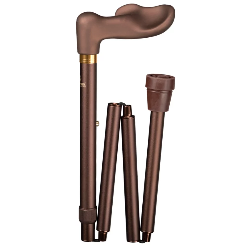 Ergonomischer, faltbarer Gehstock, bronzefarben, Soft-Touch-Griff, rechts