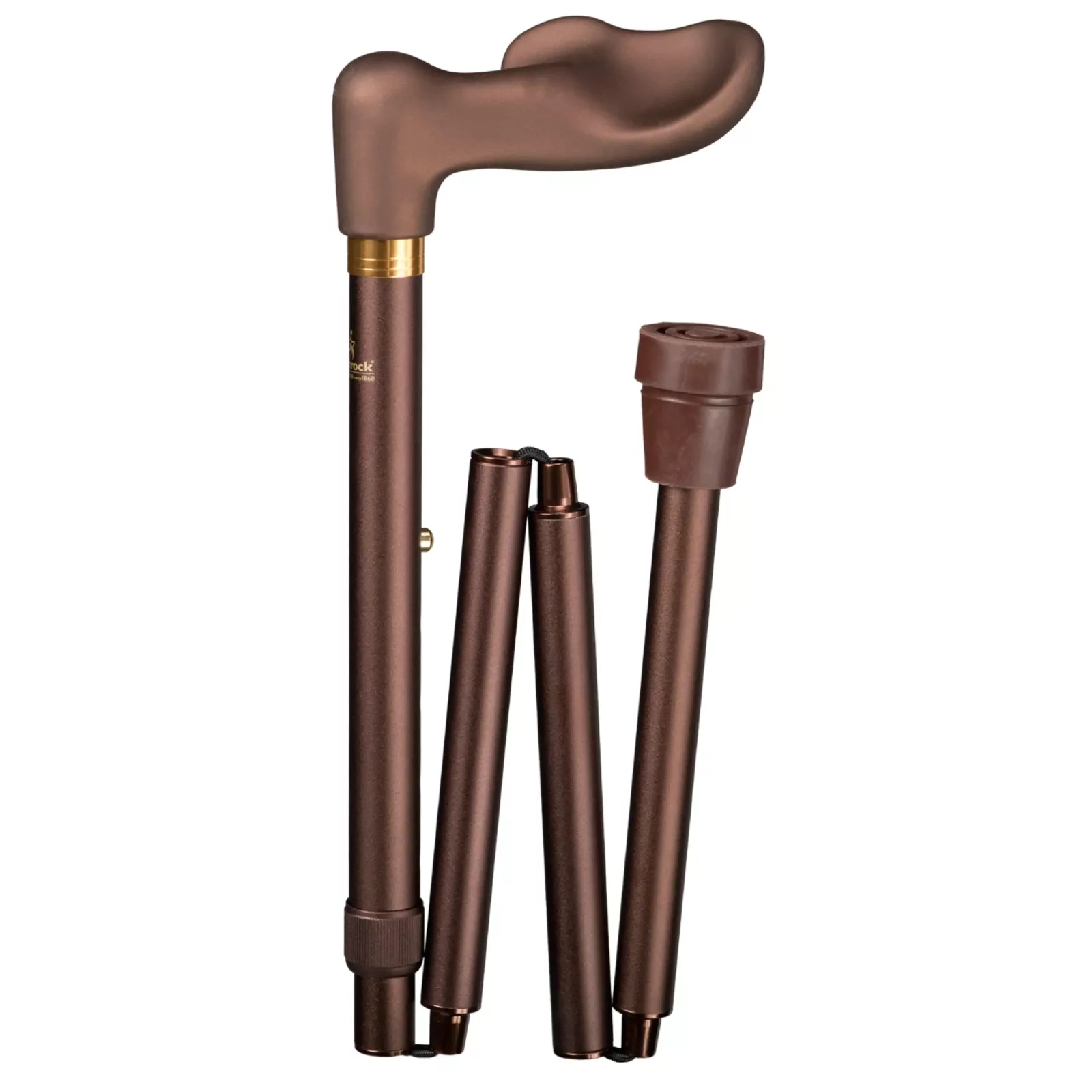Ergonomischer, faltbarer Gehstock, bronzefarben, Soft-Touch-Griff, rechts