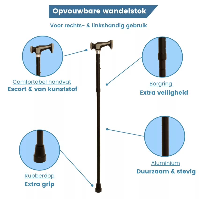 Gastrock Gehstock faltbar, schwarz, weicher Escort-Griff, ups