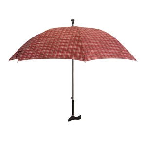 Schirmstock mit Regenschirm, rot kariert, komplett