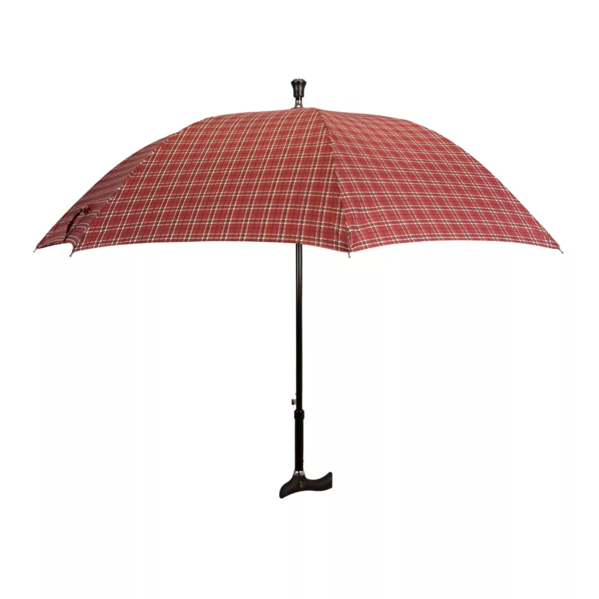 Schirmstock mit Regenschirm, rot kariert, komplett