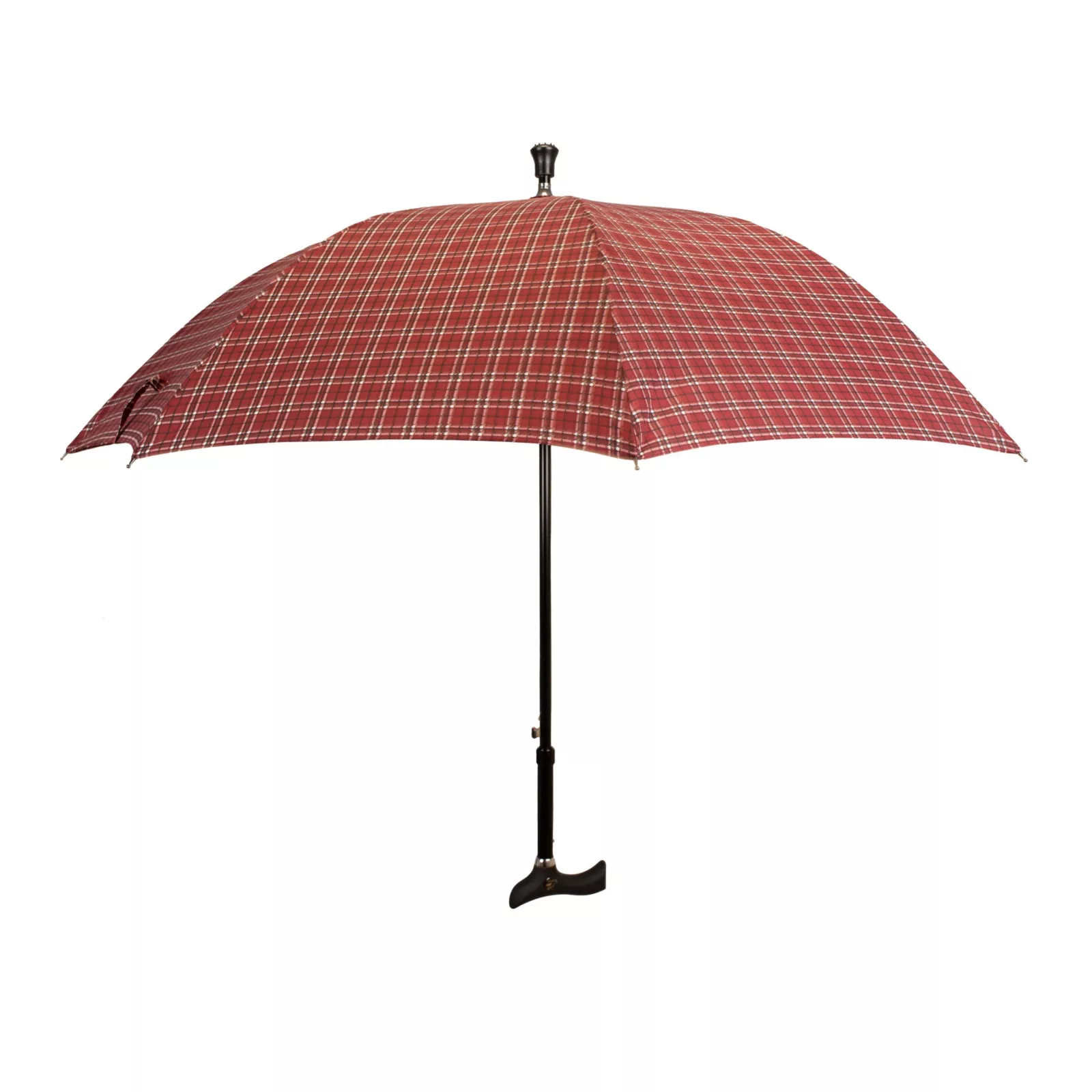 Schirmstock mit Regenschirm, rot kariert, komplett