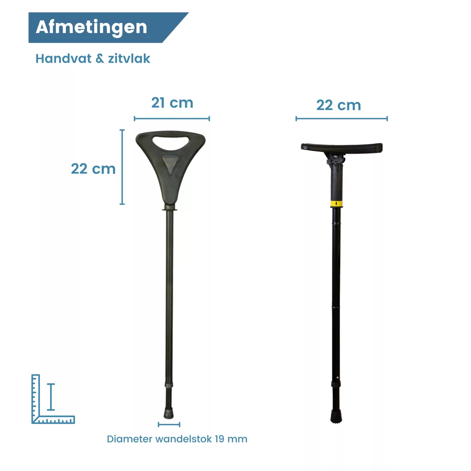 Gastrock-Gehstock mit sitz „Flipstick Walker“ schwarz – Maße