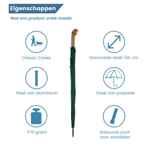 Golfschirm Elite, rustikaler Knopfgriff, grün – Eigenschaften