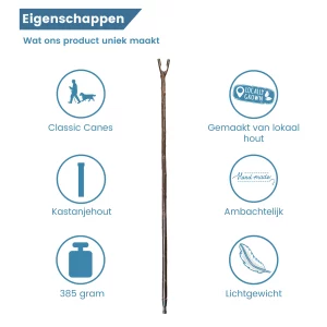 Jagdstock aus Kastanienholz mit Rinde und Daumengriff – Eigenschaften