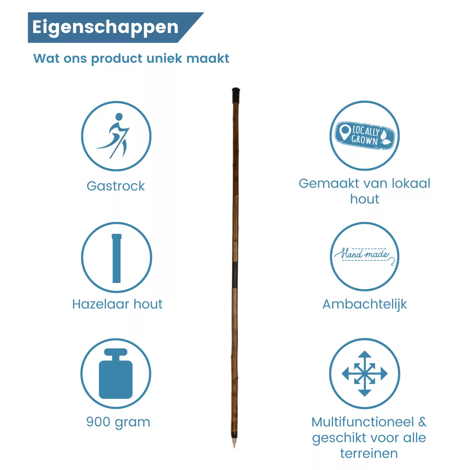Jagdstock aus Haselnussholz, zweiteilig, 185 cm – Eigenschaften