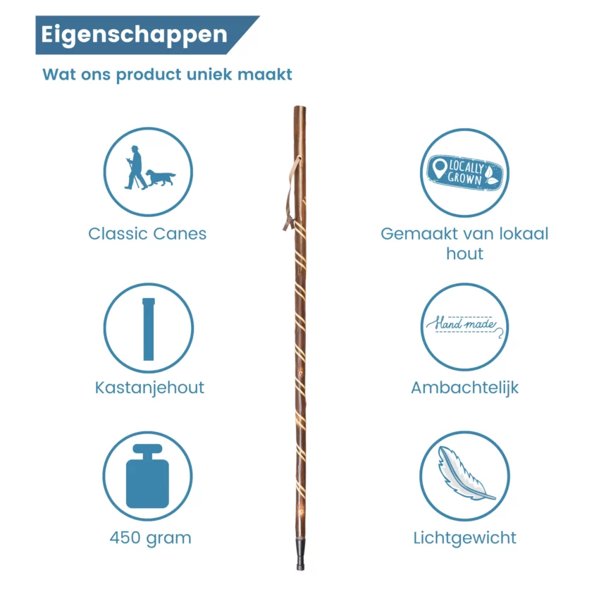 Jagdstock aus Kastanienholz mit Spirale – Eigenschaften