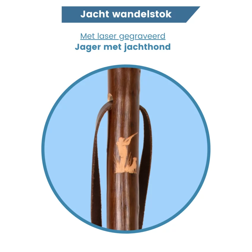 Jagdstock aus Kastanienholz mit Gravur eines schießenden Mannes mit Hund