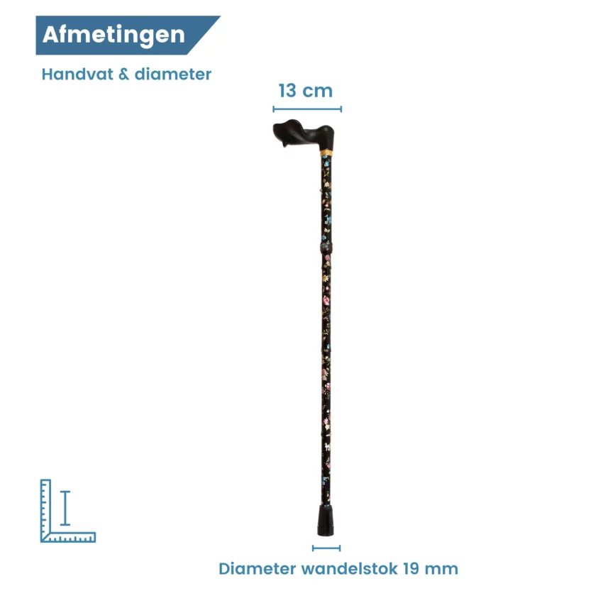 Ergonomischer Gehstock, schwarz, mit Blumenmuster
