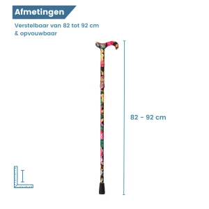 Maße des Wanderstocks mit Blumen, schwarz