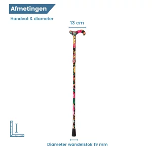 Faltbarer Gehstock mit Blumenmuster, schwarz, Durchmesser