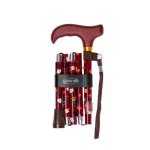 Faltbarer Gehstock, rot, Aufbewahrungstasche, Stock-Handschlaufe