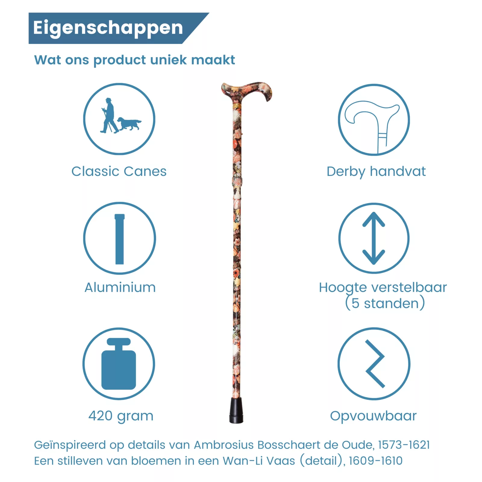 Wanderstock „Stil Leven“, faltbarer Gehstock – Eigenschaften