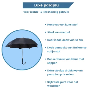 Regenschirm aus italienischem Satinstoff, dunkelblau – Zusammenfassung