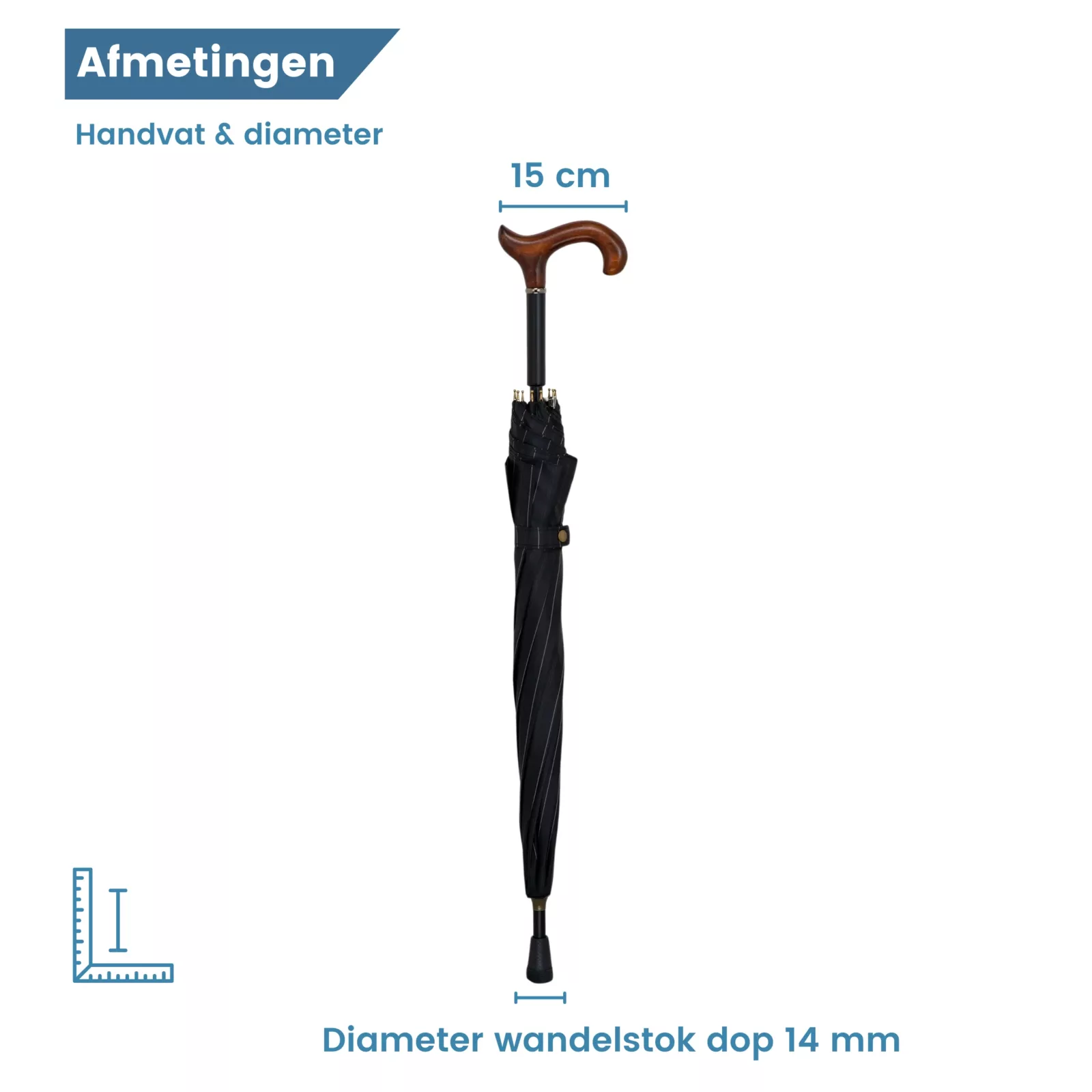 Schirmstock mit Regenschirm, 78 cm lang, Derby-Griff, Maße
