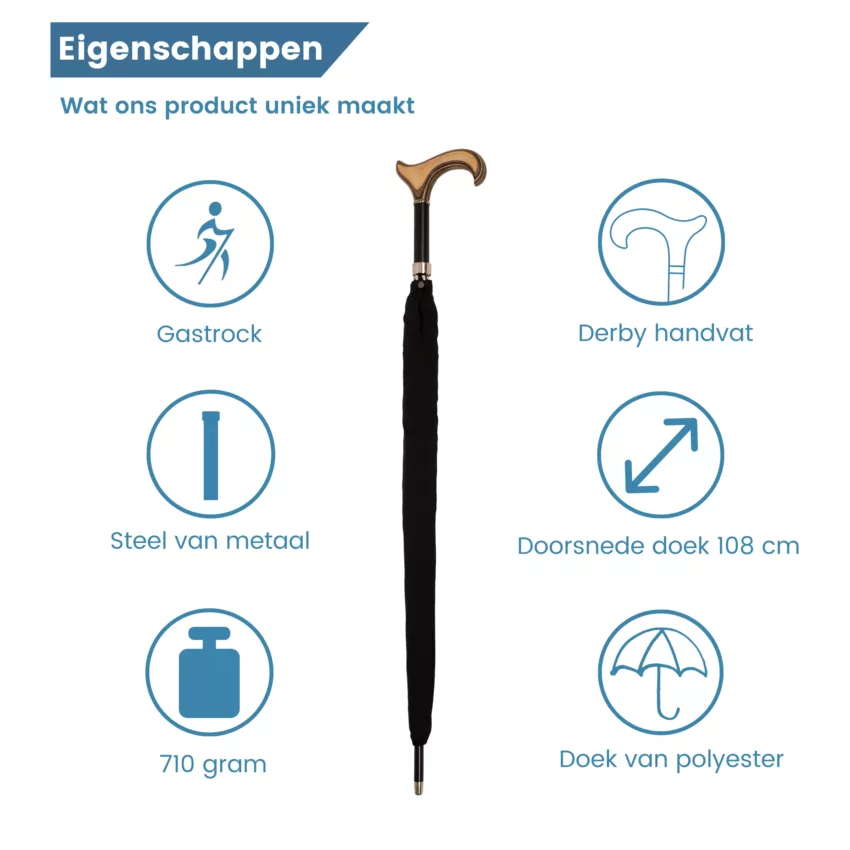 Schirmstock, 92 cm lang, schwarz, Derby-Griff – Eigenschaften